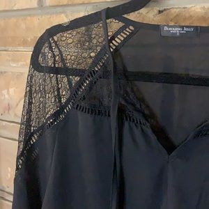 Black polyester shirt with lace top